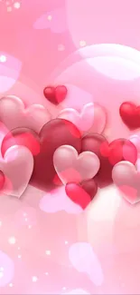 Charming pink and red heart mobile wallpaper.