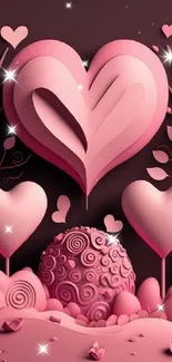 Romantic pink heart design wallpaper with elegant patterns.