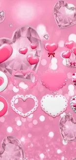 Romantic pink hearts and diamond pattern wallpaper.