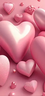 3D pink hearts in romantic mobile wallpaper background.