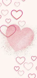 Romantic pink heart wallpaper with pastel shades.