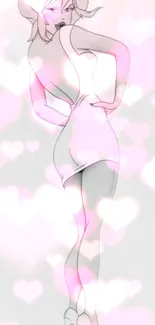 Romantic sketch with glowing pink hearts.