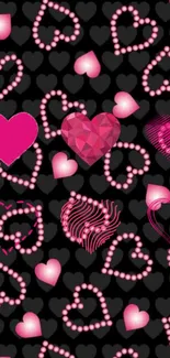 Vibrant pink heart wallpaper on black background, ideal for smartphones.