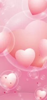 Romantic pink heart wallpaper with bubbles and a soft dreamy feel.