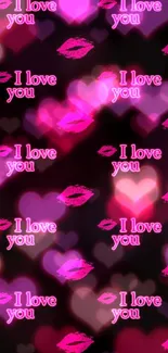 Pink lips and 'I love you' text on a black background.