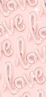 Pink love balloons mobile wallpaper with pale pink background.