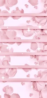 Romantic pink petal wallpaper with heart accents.