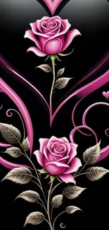 Pink roses intertwined in heart design.