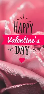 Valentine's Day pink rose wallpaper with droplets and a heartfelt message.