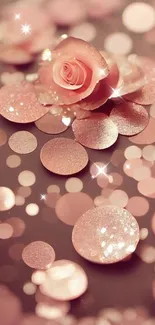 Romantic pink rose with bokeh background on mobile wallpaper.