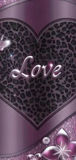 Purple heart wallpaper with love text and butterfly.