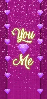 Purple romantic wallpaper with 'You Me' text and diamond accents.