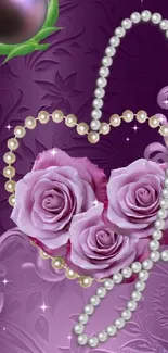 Purple wallpaper with roses, pearls, and a deer in artistic style.