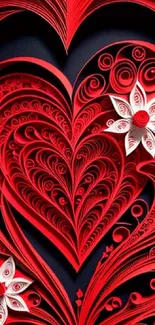 Intricate red heart and floral mobile wallpaper design.