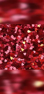 Red glittering hearts wallpaper for a romantic phone screen.