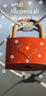 Red padlock with heart on fence, romantic mobile wallpaper.