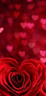 Romantic red roses with heart bokeh background wallpaper.