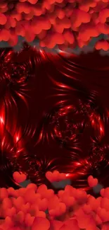 A romantic red heart wallpaper with dark swirls and glowing patterns.