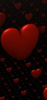 A vibrant red heart design on a black background wallpaper.