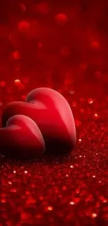 Romantic red heart wallpaper with sparkly background for mobile screen.