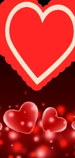 Romantic red heart mobile wallpaper with glowing accents.