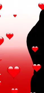 Silhouette and red hearts on a gradient background.