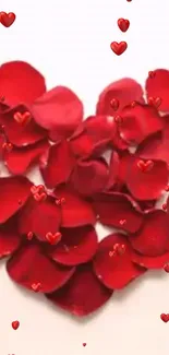 Romantic red rose petal heart design with mini hearts.