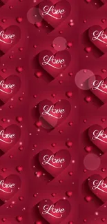 Romantic wallpaper with 'Love' hearts in red.