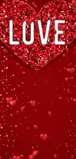 Red heart wallpaper with 'Love' text and sparkles