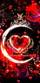 Romantic red heart with shiny elements mobile wallpaper.