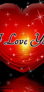 Glowing red heart with I Love You text and stars.