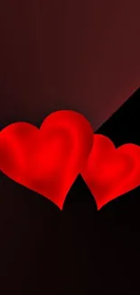 Romantic red hearts on dark background wallpaper.