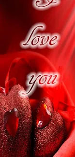 Romantic red heart wallpaper with love message.