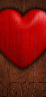 3D red heart on rustic wooden background wallpaper.