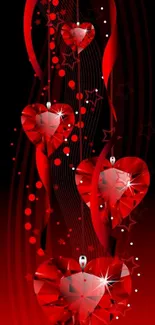 Romantic red heart wallpaper with sparkling gem design.