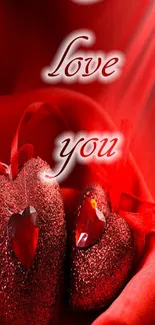 Red glitter hearts with 'love you' text.