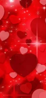 Romantic red heart wallpaper with sparkling effects and vibrant colors.