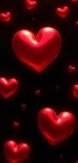 Romantic red hearts pattern on black background.