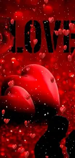 Romantic red wallpaper with hearts and love theme