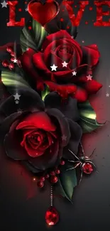 Dark romantic red rose wallpaper with love text.