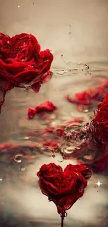 Elegant red rose petals floating in water wallpaper.