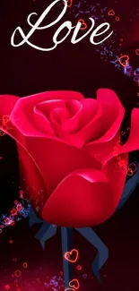 Romantic red rose on dark background mobile wallpaper.