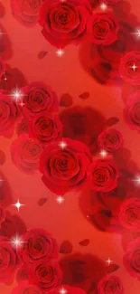 Vibrant red roses and sparkles mobile wallpaper.