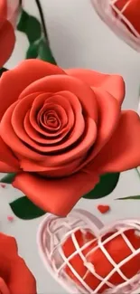 Red roses and heart design wallpaper.