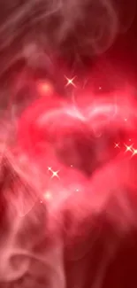 Glowing red heart with smoke and sparkles.