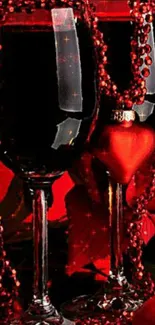 Romantic red wine wallpaper with heart beads.