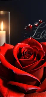 Red rose with candle art wallpaper for mobile.