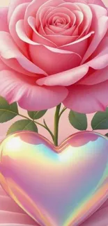Pink rose with shimmering heart reflection wallpaper.