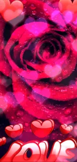 Romantic rose wallpaper with heart designs.