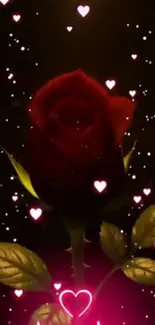 Red rose with glowing hearts wallpaper
